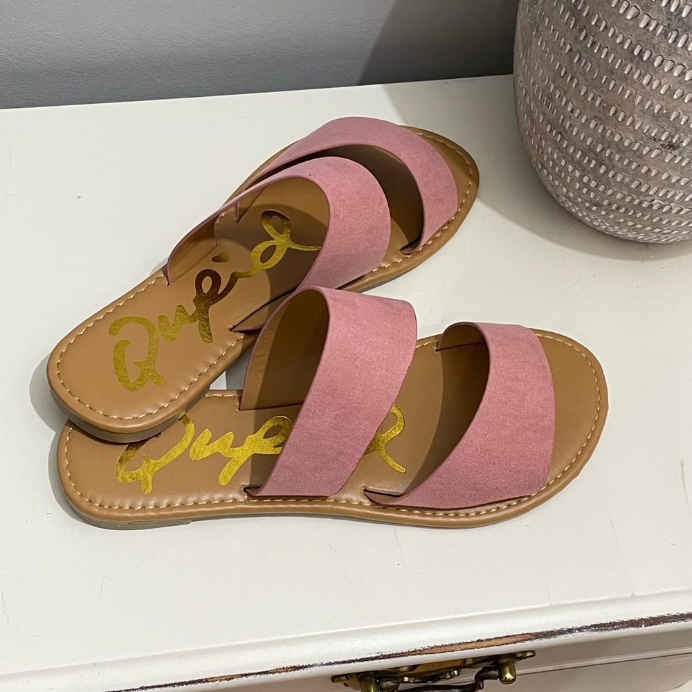 Qupid Pink Vegan Suede Sandal